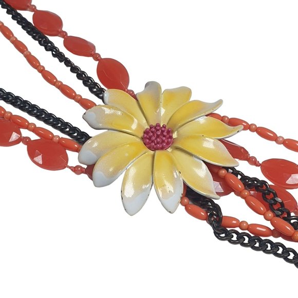 Daisy Enamel Women Boho Necklace Jewelry 18 In Length Plastic Costume Beach Core - Picture 2 of 6